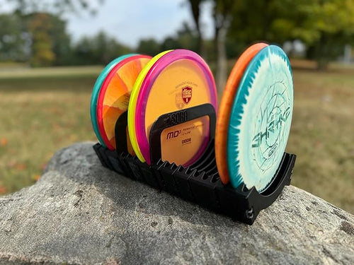 Your discs will stay organized throughout the entire round. When you remove a disc the slot stays open and obvious, begging you to put it back in the same spot. You’ll never leave a disc behind again! There’s no need to jam your poor discs, they just slide into place nice and easy. The rack works with any number of discs, so there’s no need to keep the exact number of discs to keep things looking nice. Discs management has never been this good….